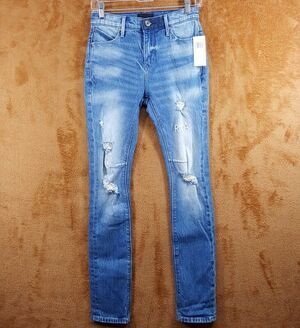 RTA Jeans Mens Size 33 Blue Medium Wash Distressed Skinny Logo CLAYTON $265